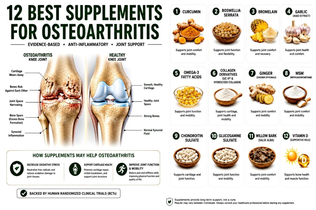 12 Best Supplement for Knee Osteoarthritis (2026 Evidence-Based Guide – Human Clinical Trials) best supplements for knee osteoarthritis 2026