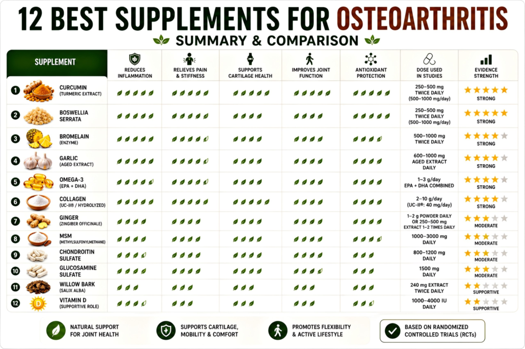 12 Best Supplement for Knee Osteoarthritis (2026 Evidence-Based Guide – Human Clinical Trials) best supplements for knee osteoarthritis comparison