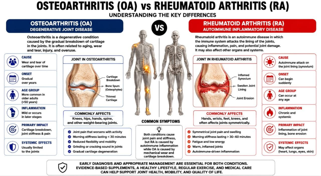 6 Best Supplements for Osteoarthritis and Rheumatoid Arthritis (2026 Evidence-Based Guide – Human Clinical Trials) comparison of
osteoarthritis and rheumatoid arthritis